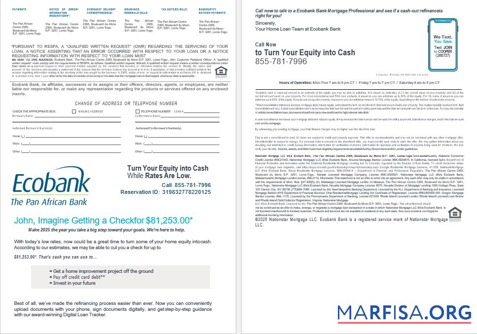Downloadable Togo Ecobank Bank mortgage loan statement in Word and PDF formats , 4 pages 3 4 sample